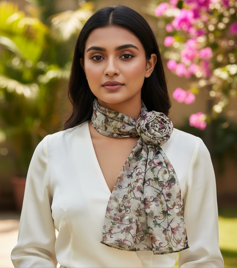 Floral motif Print Silk Scarf - Image 5
