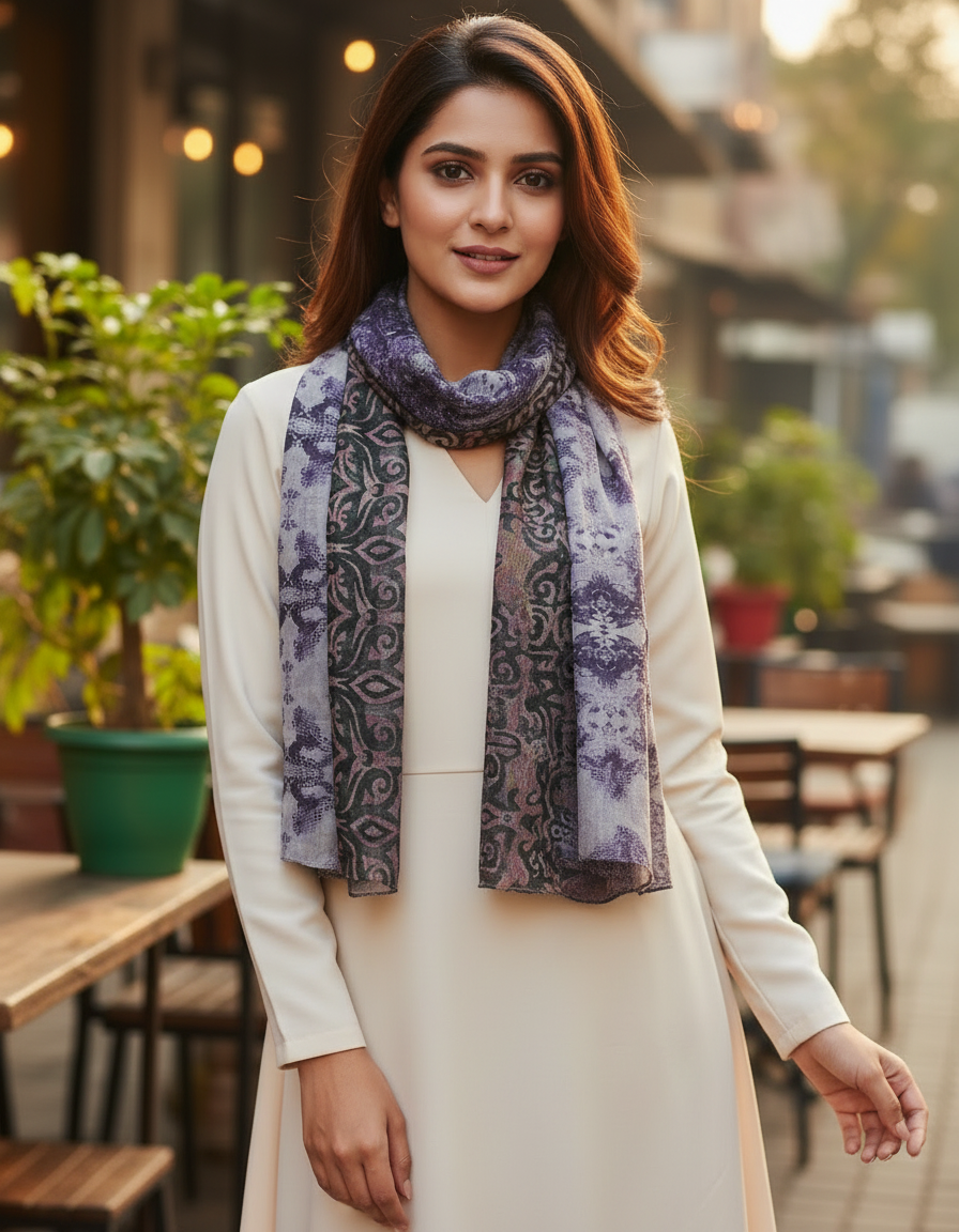 Patterned Fashion Silk Scarf - Image 2