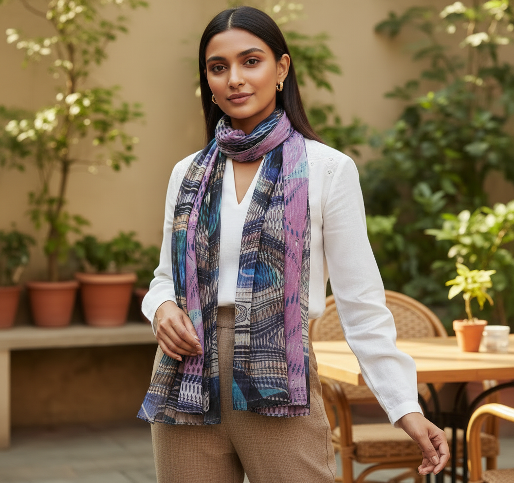 Peacock Feather Printed Scarf - Image 2