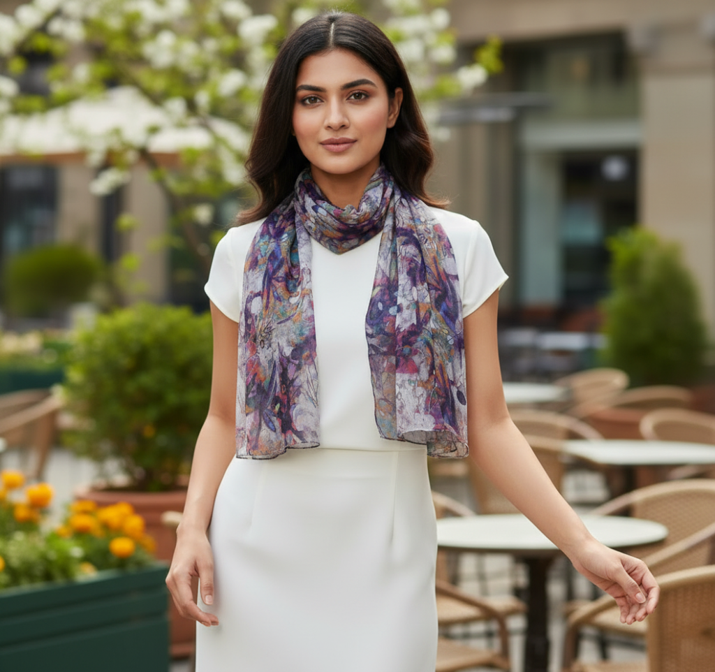 Multicolor Abstract Printed Modal Scarf for Women | Dtexshop