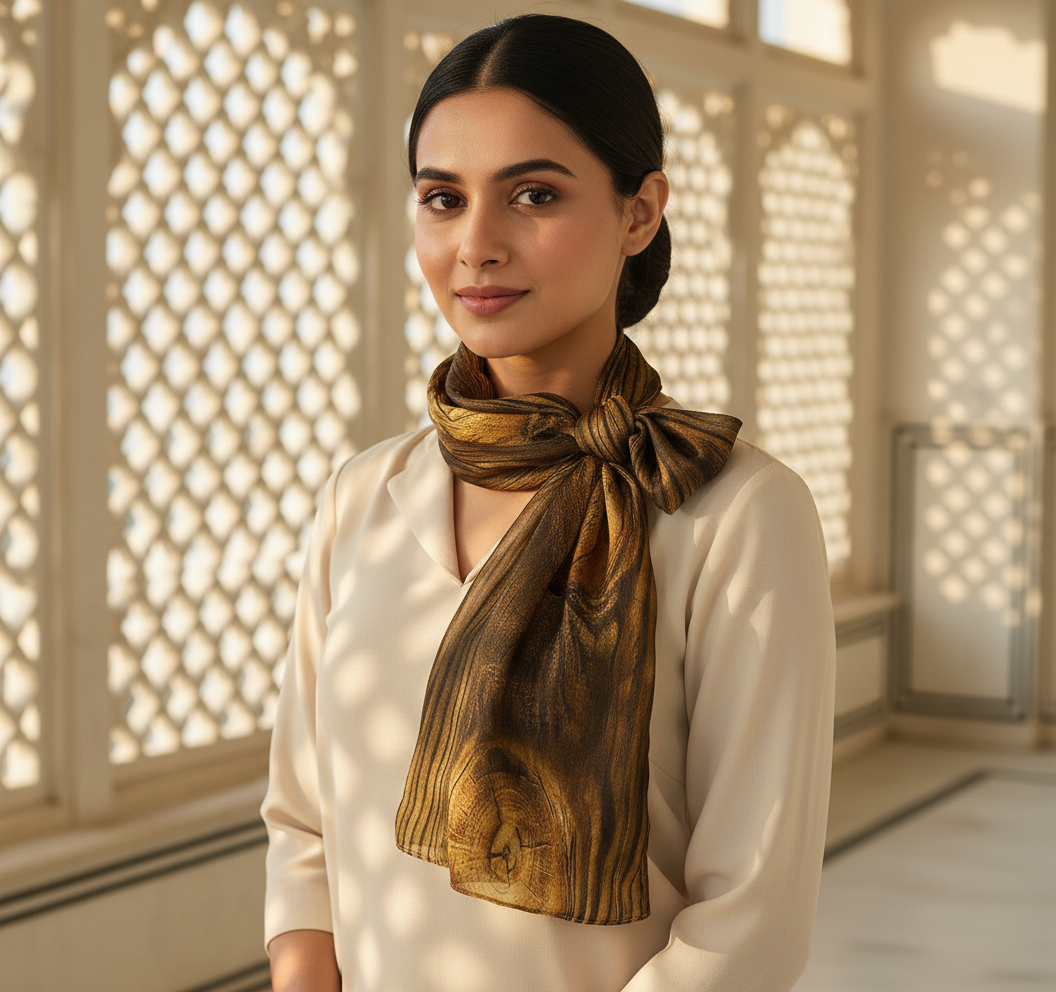 Woodgrain Patterned Silk Scarf - Image 2