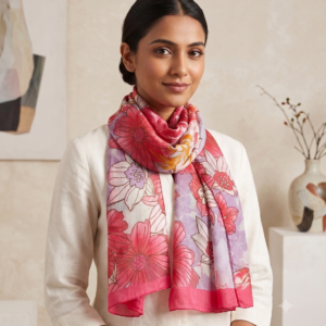 Blush Bloom Floral Silk Scarf - Fuchsia Pink & Lavender