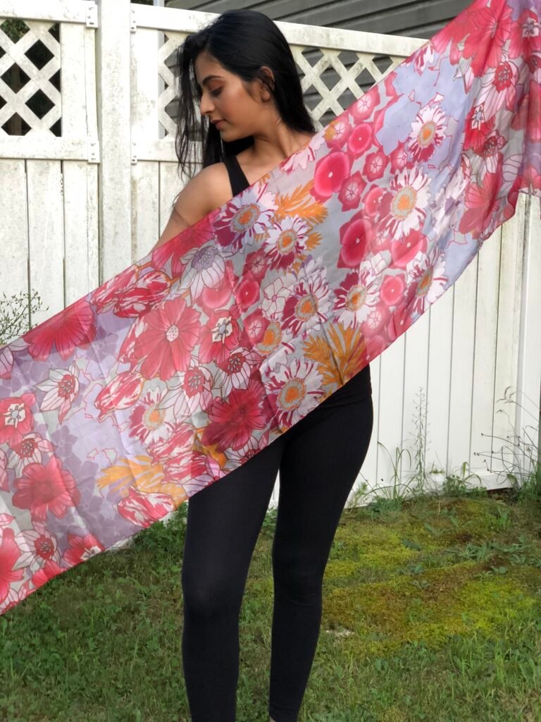 Blush Bloom Floral Silk Scarf – Fuchsia Pink & Lavender – view 3