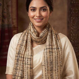 Mocha Windowpane Lightweight Scarf
