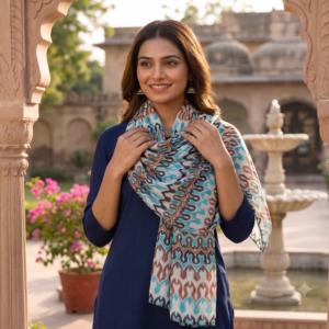 Teal & Rust Wave Printed Modal Scarf